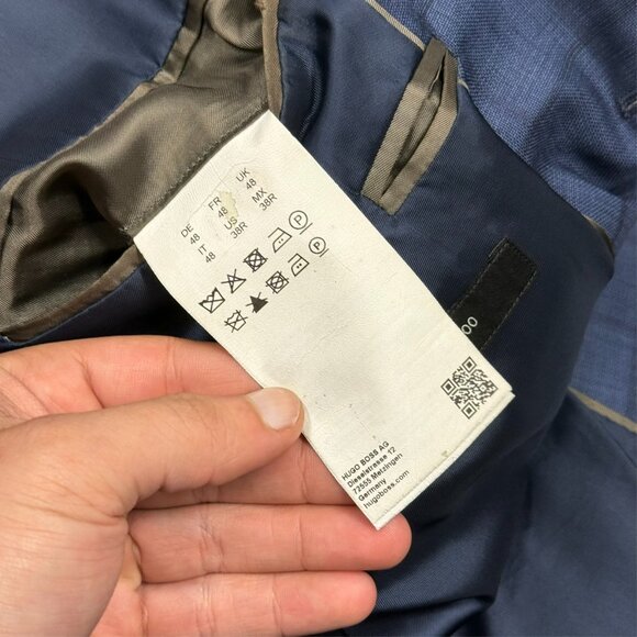 Hugo Boss Blazer Windowpane Blue 100s Wool Sport Coat Johnstons5/Lenon1 38 S - Picture 11 of 13